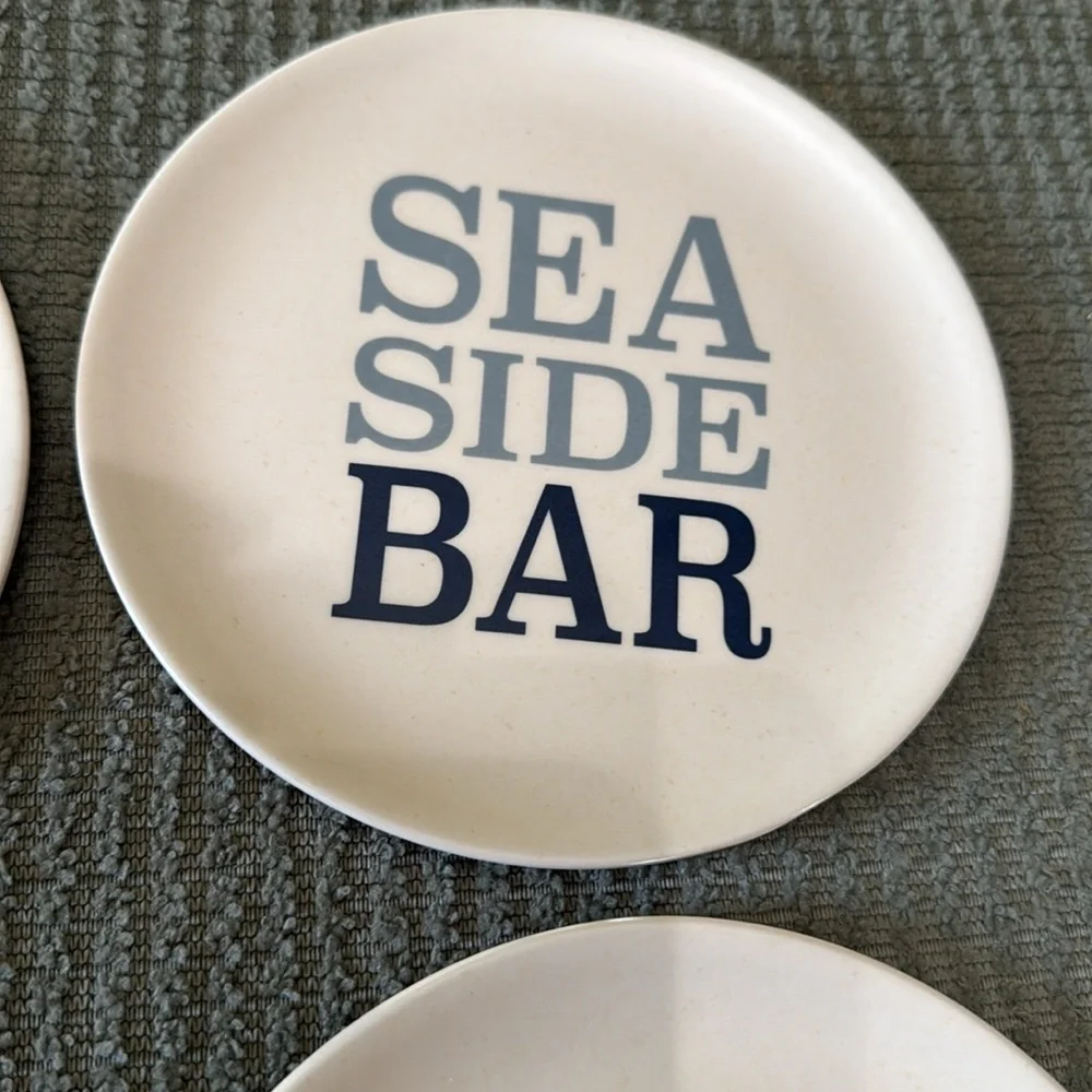 Set Of 4 Sea Side Bar 6”‎ Bamboo Fiber Melamine BPA Free Dishwasher Safe Plates